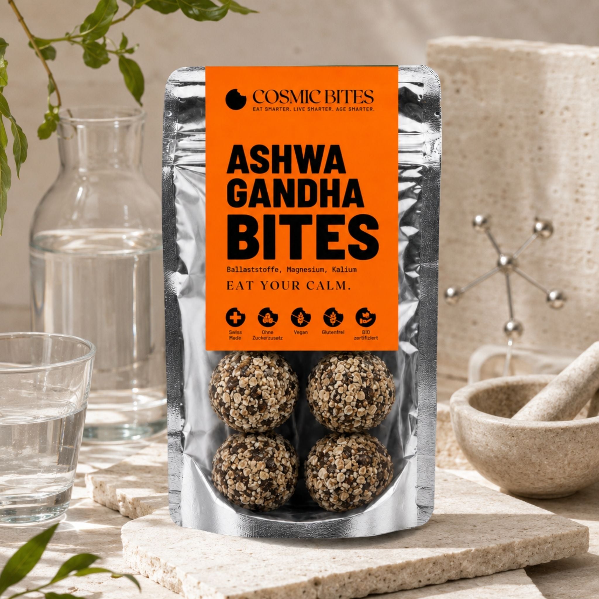 BIO Ashwagandha Bites mit Ballaststoffen, Magnesium, Kalium