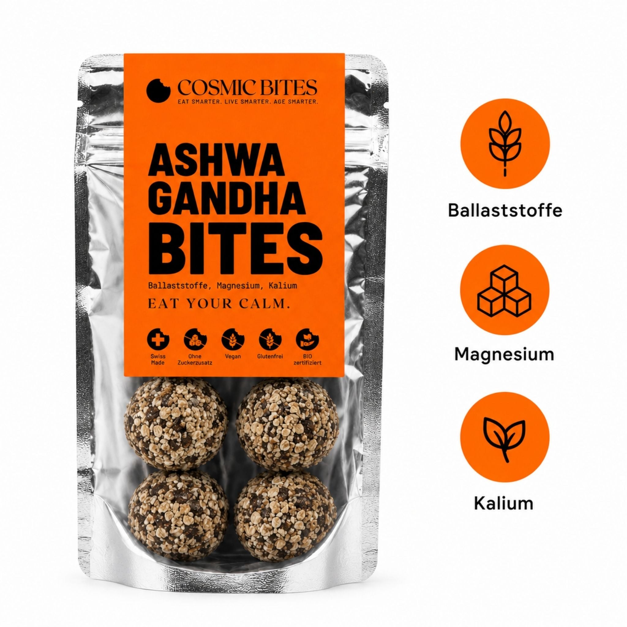 BIO Ashwagandha Bites mit Ballaststoffen, Magnesium, Kalium