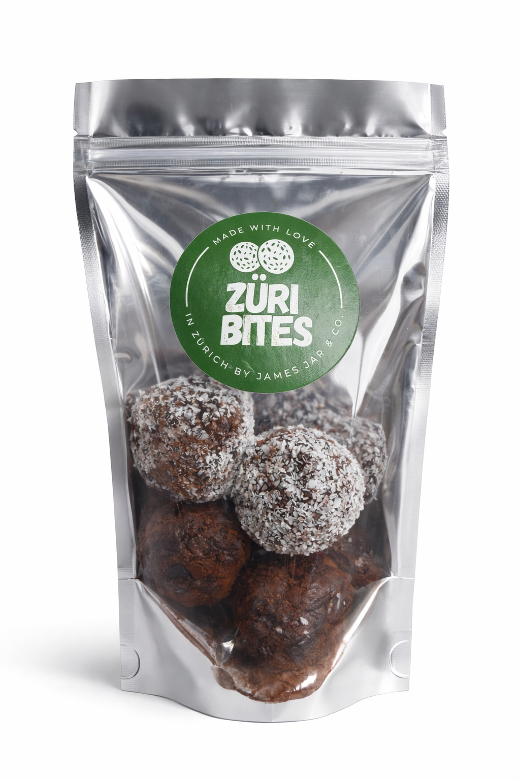 BIO Züri Bites – Datteln, Haselnüsse, Cranberries, 100% Kakao, Kokosraspeln