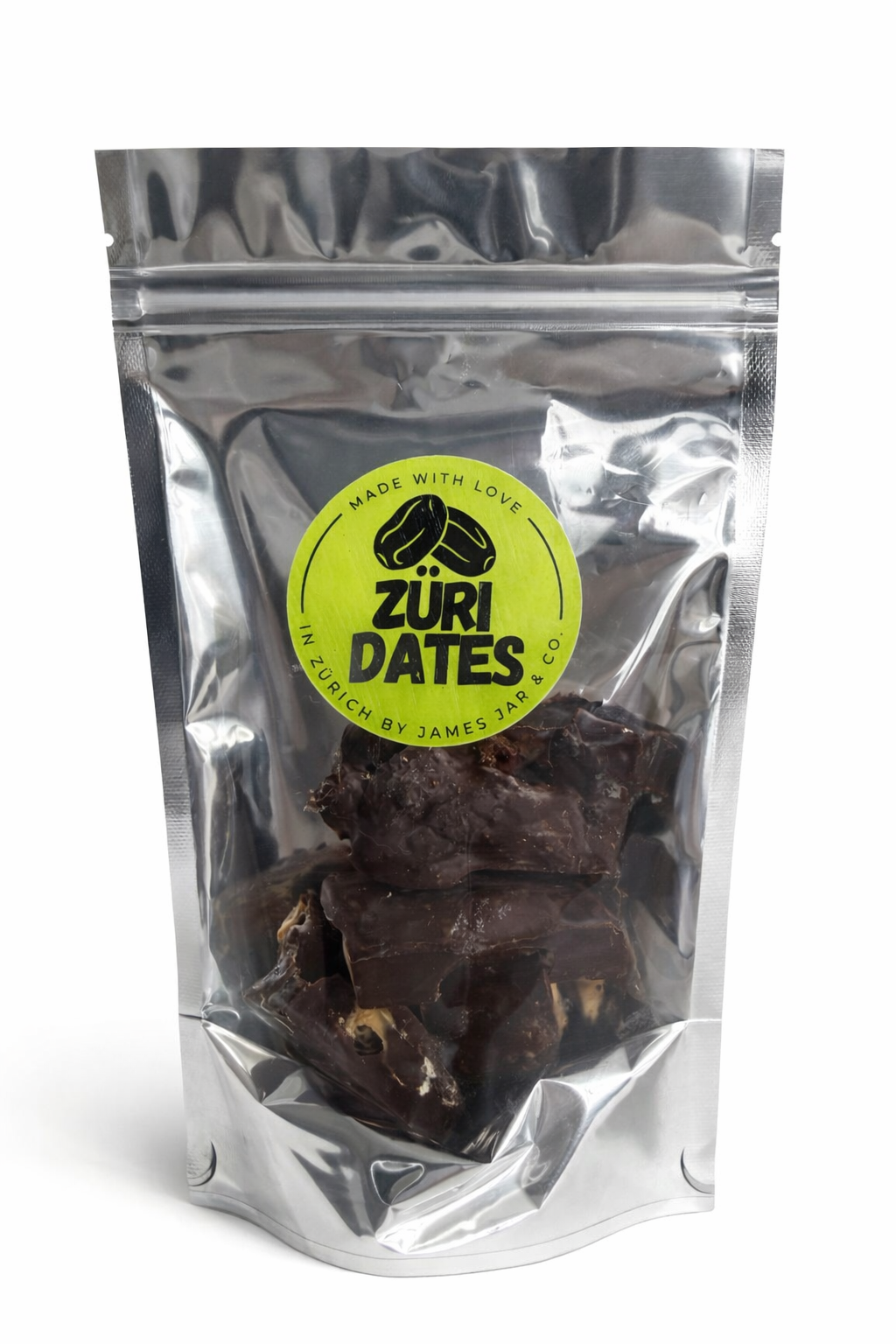 BIO Züri Dates – Gefüllte Datteln mit Erdnussmus oder Caramel, umhüllt mit 70% dunkler Schokolade